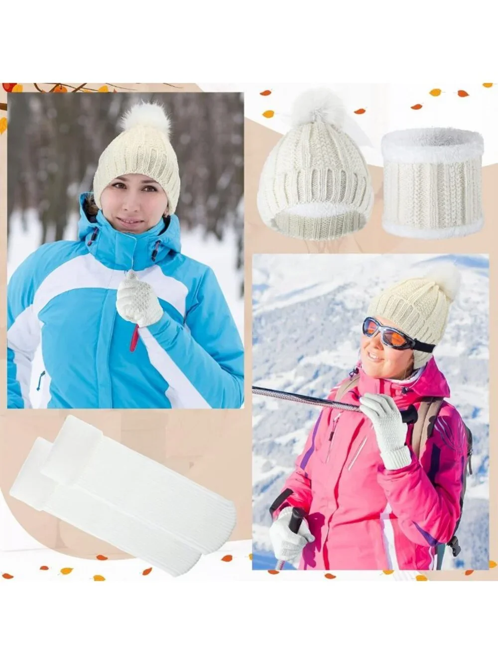 Cozy 5-Piece Winter Set: Warm Beanie, Scarf & Touchscreen Gloves for Women